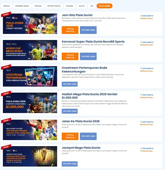Karnaval Piala Dunia 2026 Nova88 – Rebut Hadiah Fantastis Hingga USD 1.000.000