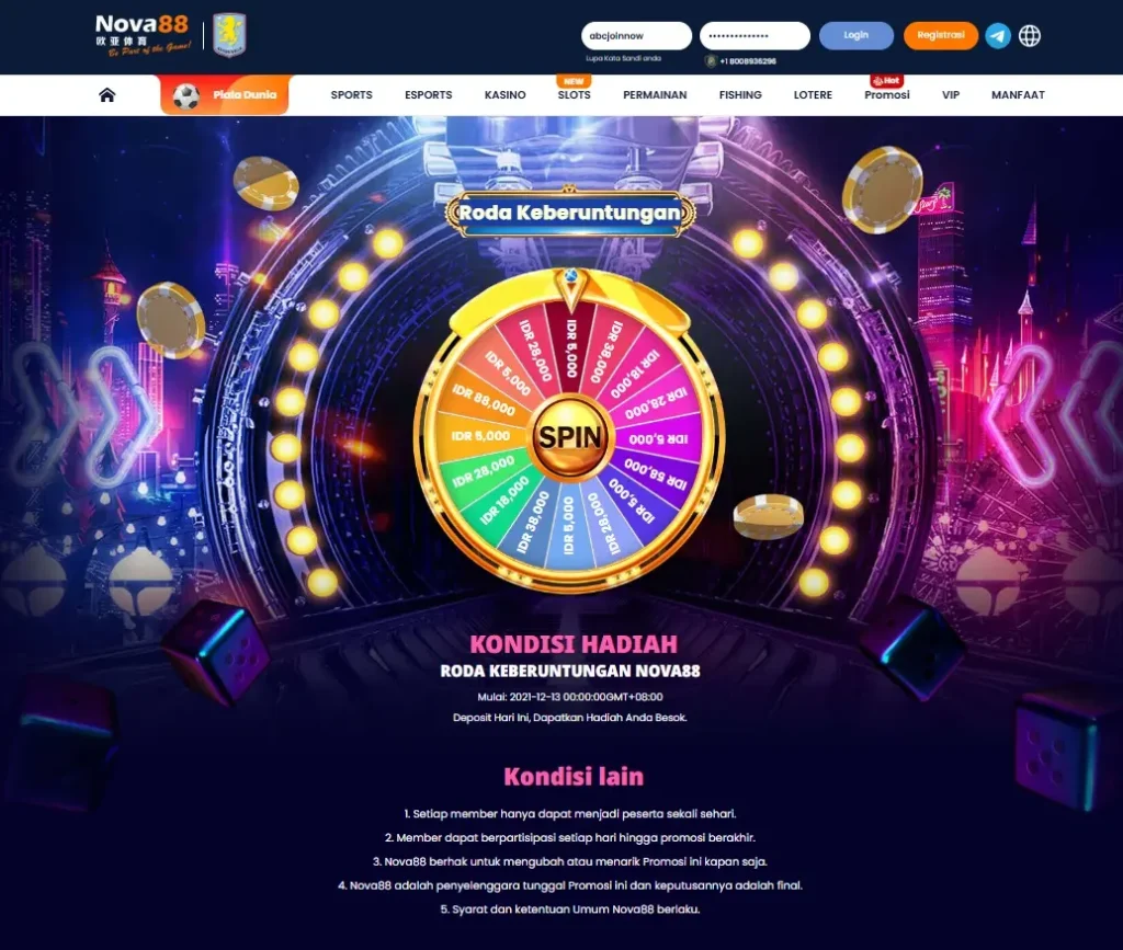 Roda Keberuntungan Nova88 – Kesempatan Raih Bonus Gratis Setiap Hari