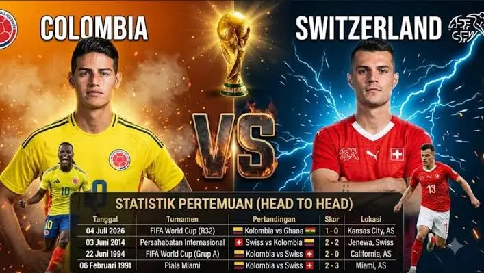 Prediksi Piala Dunia 2026 Kolombia vs Swiss 03.00 tanggal 8 Juli